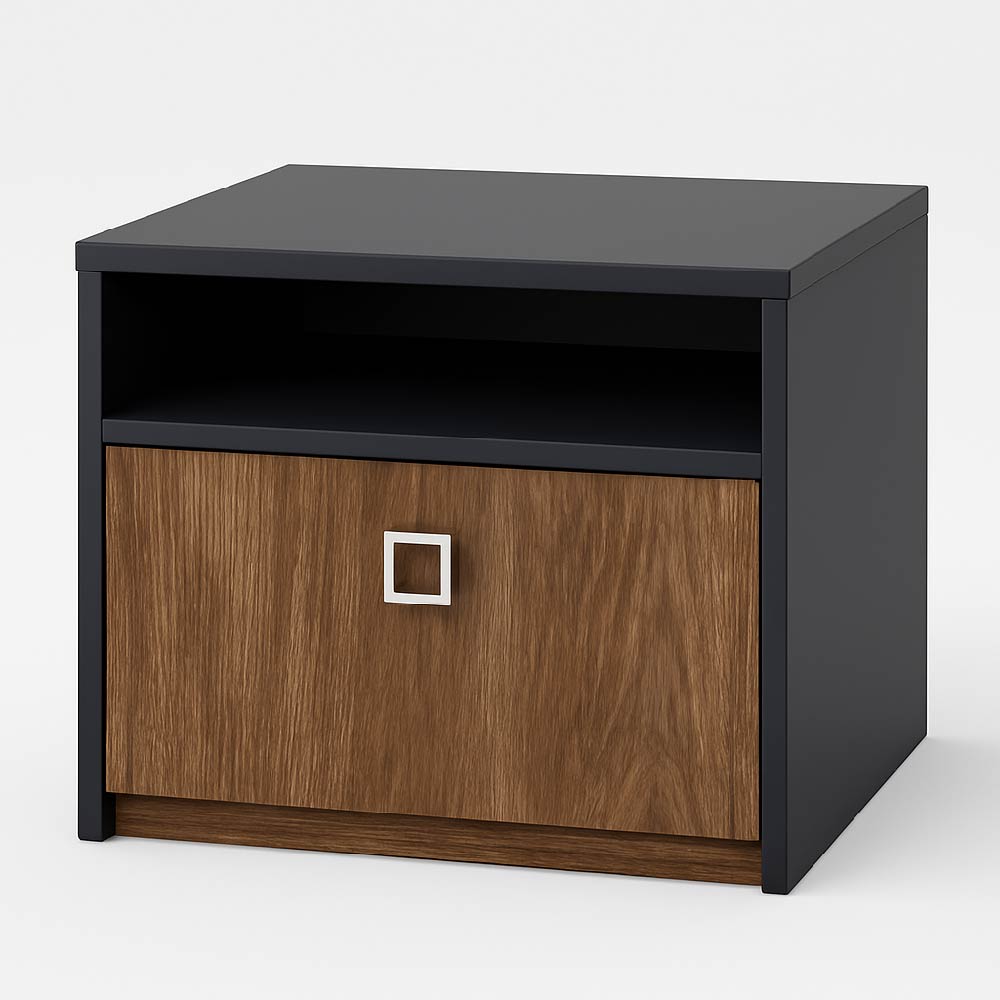 Clara Classic Black and wood nightstand with a square handle

