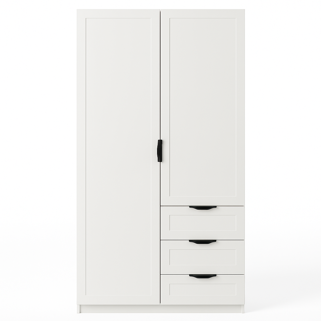 White mini compact storage with black handles.

