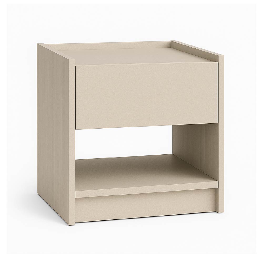 Beige Tember Wood Nightstand with a drawer 