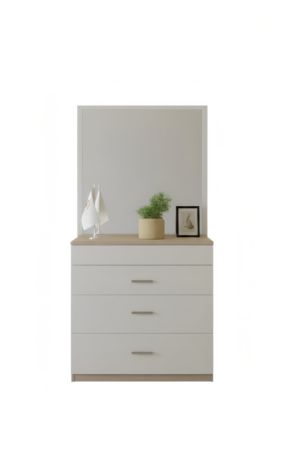 Tamara White dresser with wooden top

