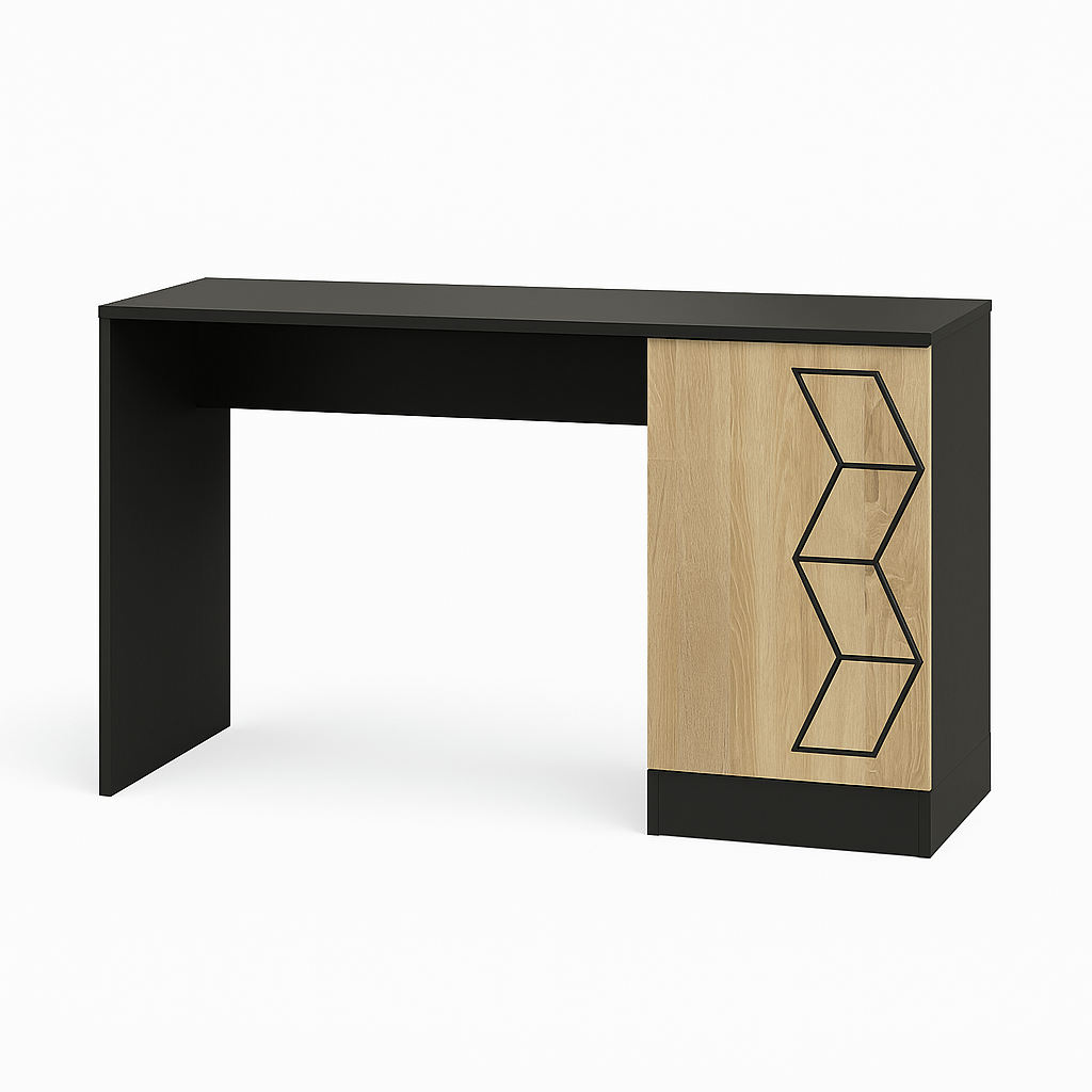 Black wooden edge desk with geometric design 

